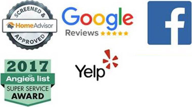 home advisor logo, google reviews logo, facebook logo, angies list logo, yelp logo, bbb logo